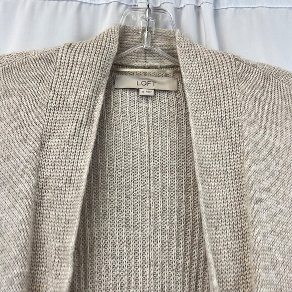 Loft Womens Open Front Knit Sweater Beige/Multi Vented Sides Pockets Size XL - Picture 3 of 8